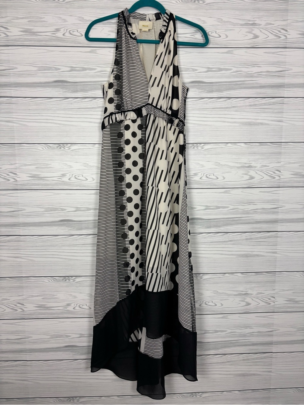 Anthropologie Maeve Polka Dot Maxi Dress Black White Size 4 - Picture 2 of 9